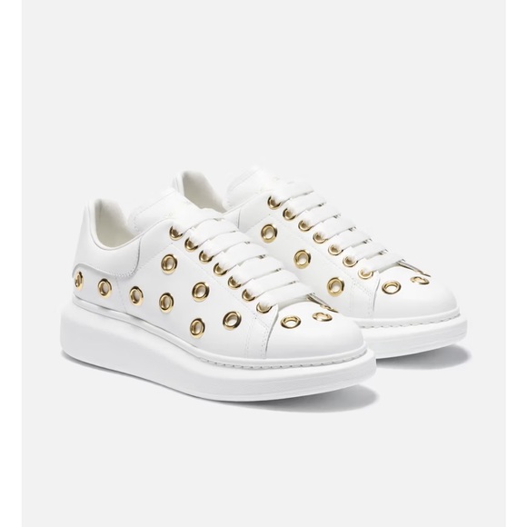 Alexander McQueen women oversized leather low top sneaker white gold-tone  eyelet